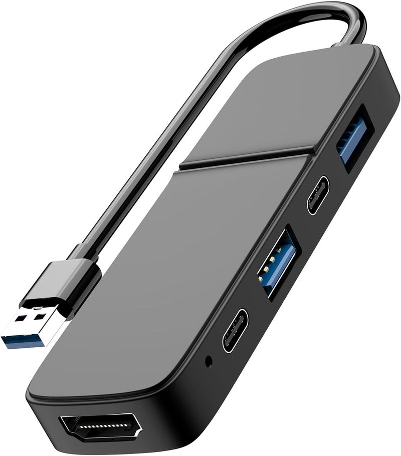 Eanetf USB to HDMI Adapter, Dual USB C USB A 3.0 Hub: 5 Ports with 2* USB-C and 2* USB-A and 1* HDMI Extend for TV,DVD Player,Projector,Monitor,Laptop,PS4,Flash Drive, HDD,Xbox, Printer etc - 5 in 1 - Image 1